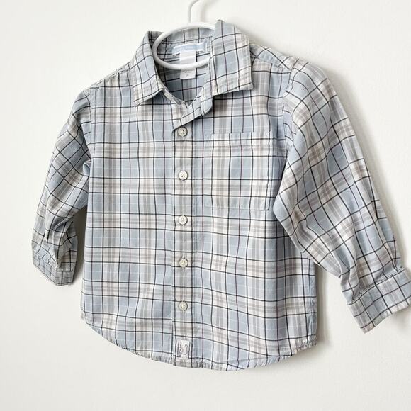 Janie and Jack Boys 100% Cotton Button Down Long Sleeve Shirt 2T Blue Plaid - Picture 2 of 7